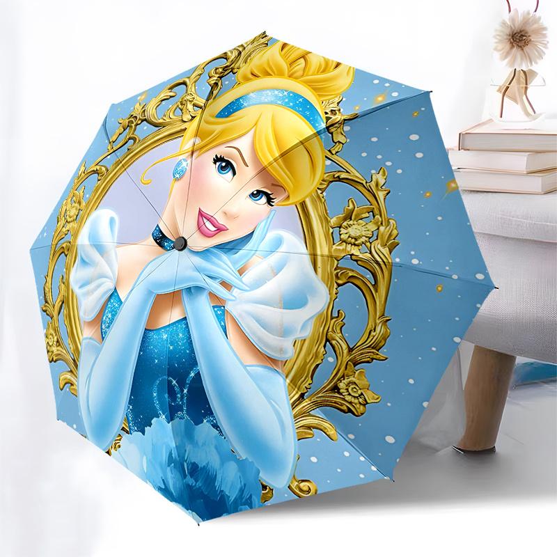 Cinderella, Princess Automatic Opening and Closing Umbrella - 8 Ribs Portable Folding Umbrella with Plastic Handle, Suitable for Leisure and