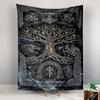 Tapestry Norse Viking Yggdrasil Tree Of Life Runes Mjollnir Stone Carving Mythic Wall Hanging for Pagan Man Cave Decor
