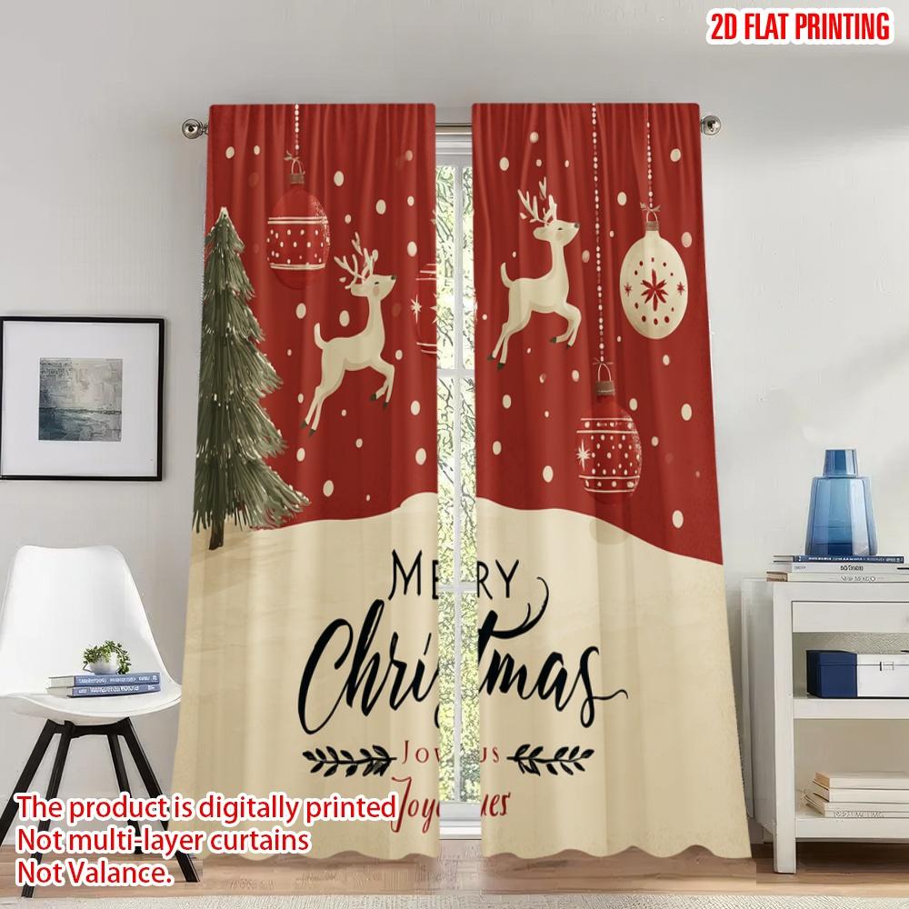 

2pcs 2D flat printing Christmas Hot Curtains Christmas Reindeer Snow Globe Tree Digital Printed Polyester Drapes Family Party 100*130 Rod Pocket 1pcs
