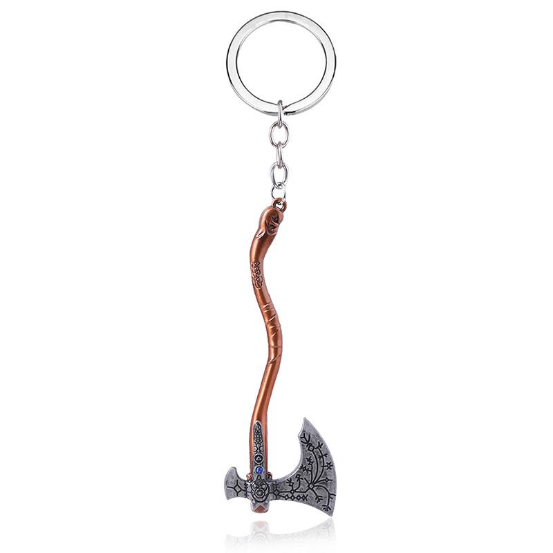 God of War Kratos Axe Game Keychain Metal Weapon Model Pendant Key Chain Car Motorcycle Jewelry Accessories Gift