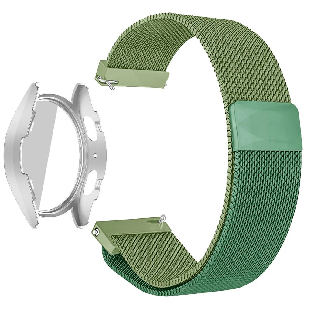 Coque PC + Bracelet Métal pour Samsung Galaxy Watch 7/6/5/4 44mm 40mm Bracelet Milanais Pare-chocs Protecteur en Verre Trempé Accessoires