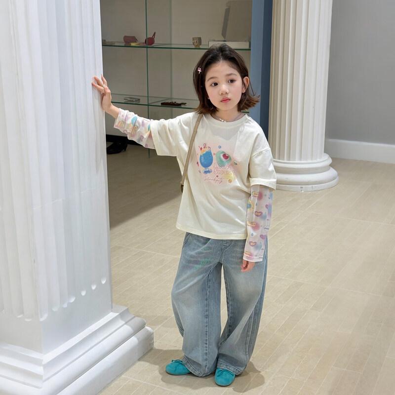 SEVEN BOBI Girls  Spliced Fake Two-Piece Long-Sleeve T-Shirt 150 cm