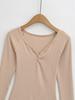 Spicy Girl Cashmere Heart Neck Slim-Fit Button-Up T-Shirt for Autumn/Winter 2025