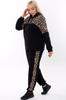 Women's Fashion Big Size Tracksuit Set Leopard Pattern Blocked Lace Up Hooded Tracksuit