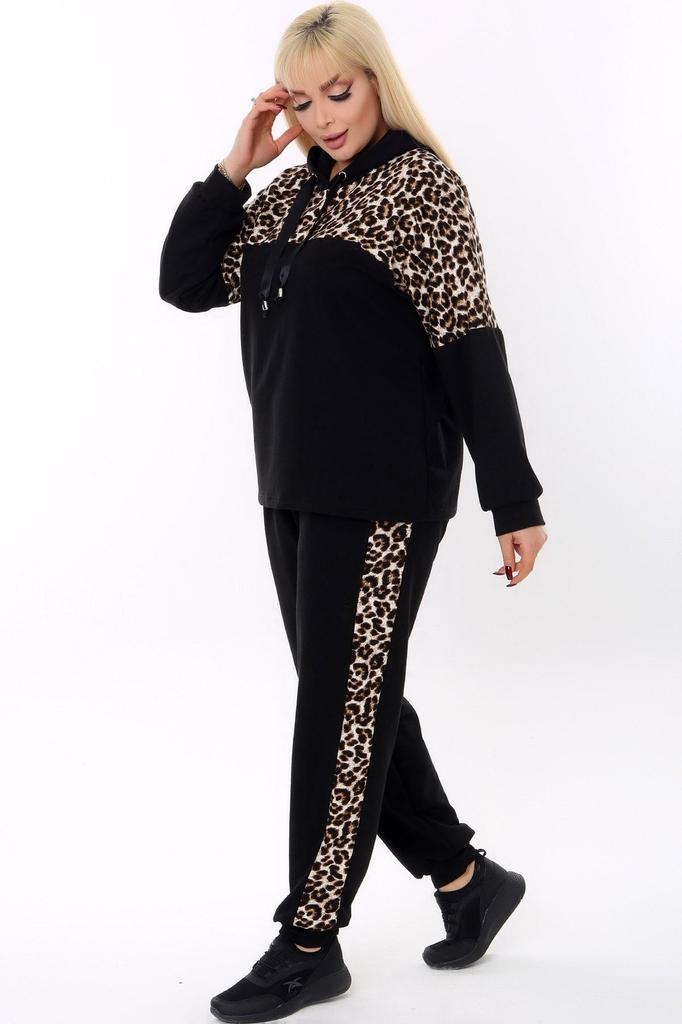 Women's Fashion Big Size Tracksuit Set Leopard Pattern Blocked Lace Up Hooded Tracksuit