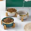Ceramic Pet Bowl with Wooden Stand