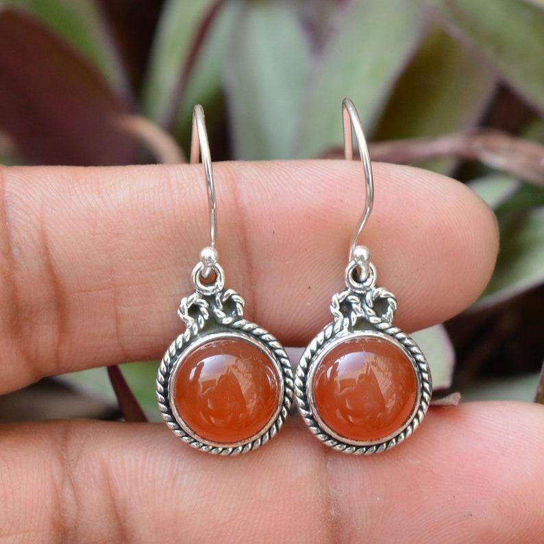 

Круглая серьга из сердолика с кабошоном, серьги из стерлингового серебра 925 пробы, подарок для нее, подарок на годовщину, серебряные ювелирные украшения