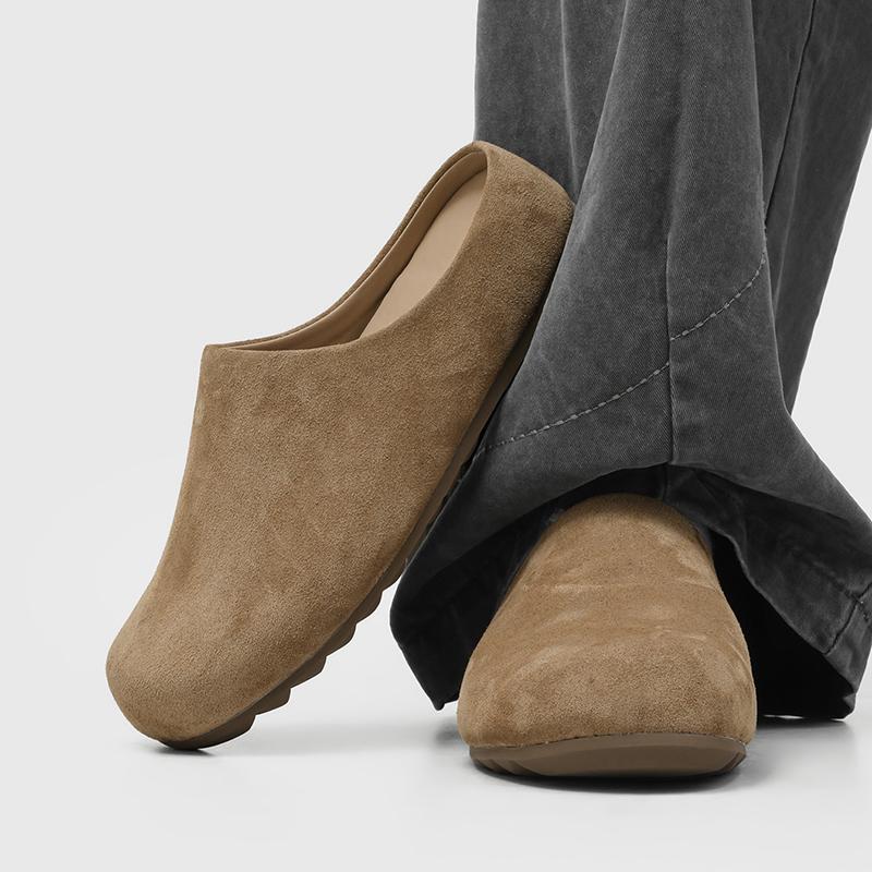 Plus Size 45 46 Mules Man Slip On Flats Half Shoes for Men Open-back Flat Sneakers Casual Shoes Suede Leather Slide Sandals 2026