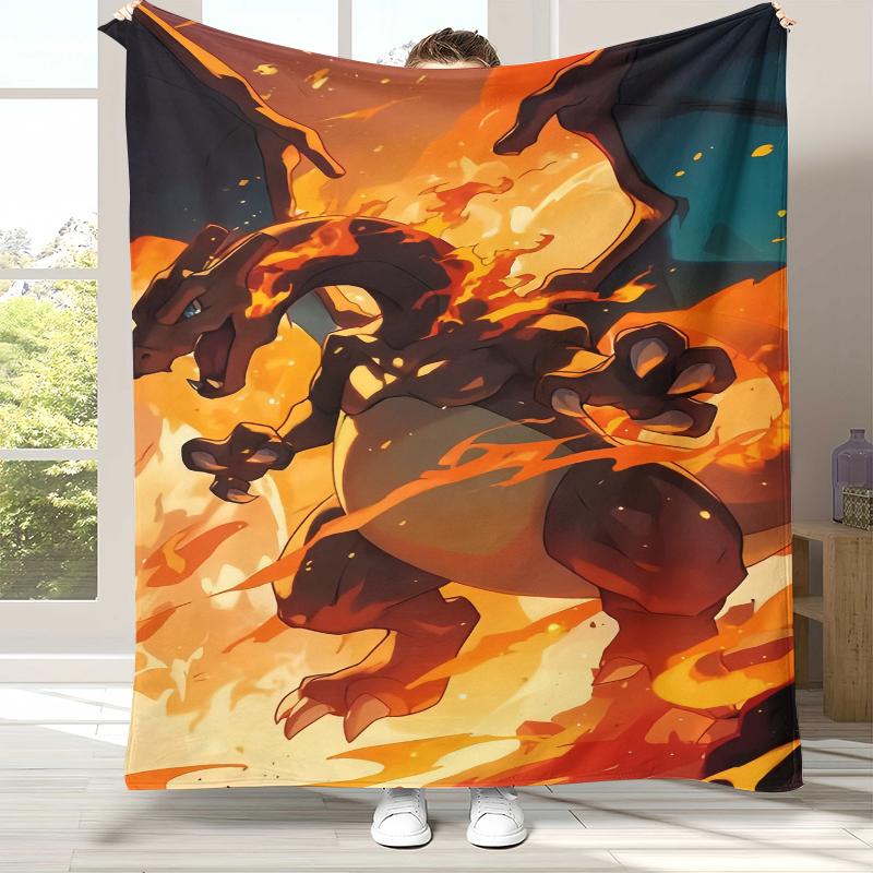 Charizard Charmander Pokemon Flannel Blanket,Ultra Soft Warm Plush Throw for Home Bedroom Bed Sofa Cover Office Camping Picnic
