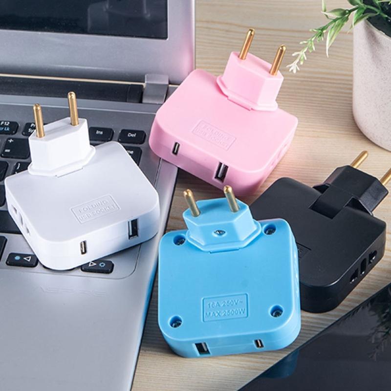4.8mm EU Rotatable Power Socket Expander with 2 Plugs and 2 USB Charging Port for Travel Charging