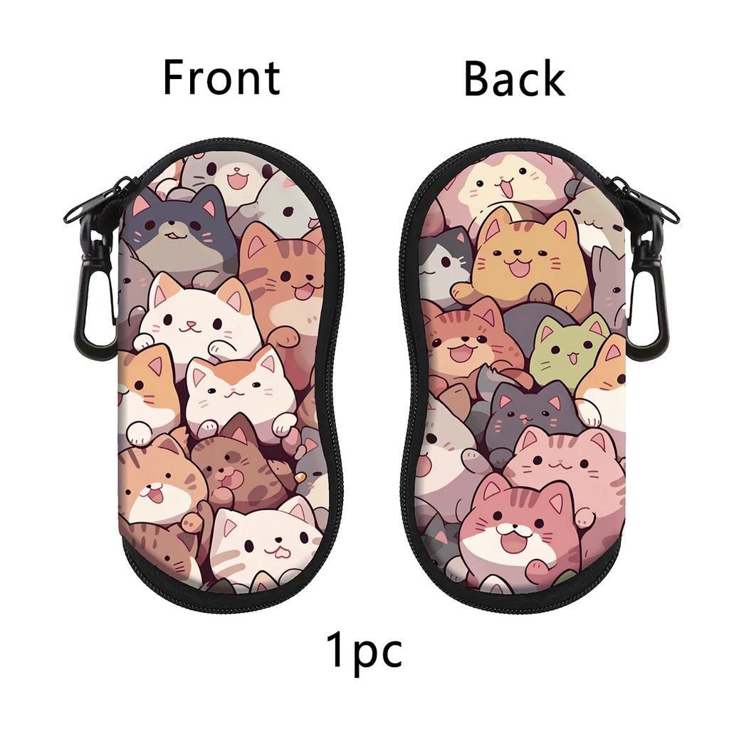 Cute Cat Soft Eyeglasses Case Cute Ultra Light Neoprene Sunglasses Case With Belt Clip,Soft Reading Glasses Case Women Men
