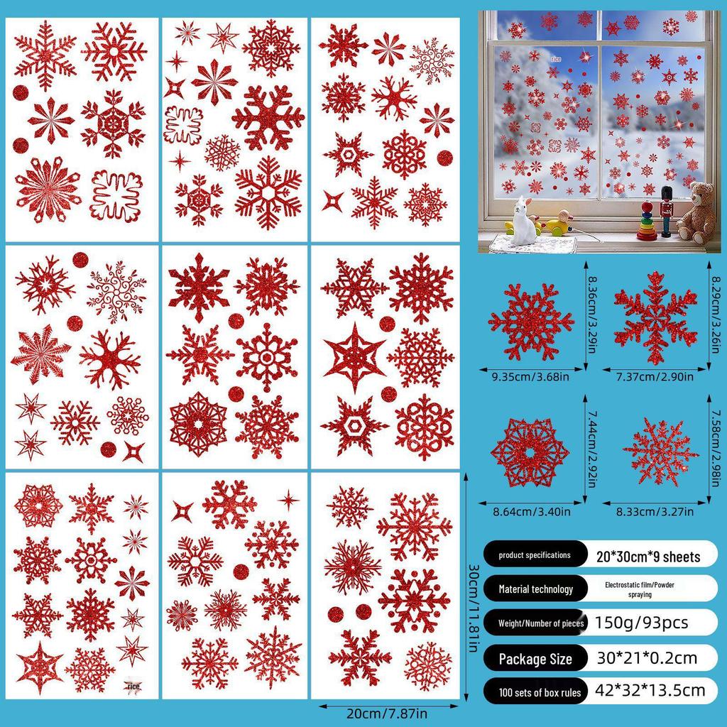 Christmas Snowflake and Reindeer Wall & Window Stickers - Static Santa Claus Decor for Refrigerator and Shops
