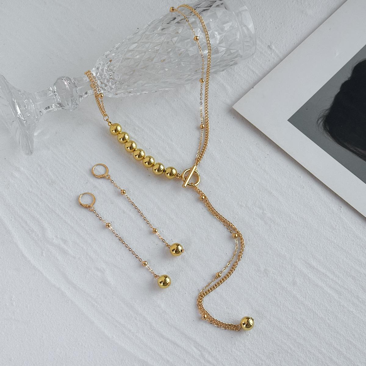 

Simple CCB Bead Chain Earrings Necklace Set for Women Aesthetic Multilayer Handmade Trend 2025 Adjustable Tassel Jewelry Set Female Gift