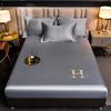 Luxury Satin Fitted Sheet Embroidered Solid Color Mattress Cover with Elastic Band Bed Sheet Bed Linen High-end Rayon Bedsheet