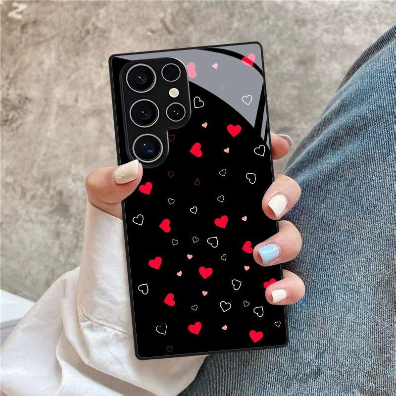 Heart-shaped printed pattern glass phone case for Samsung galaxy S26 S25 S24 S23 S22 S21 S20 FE Ultra Plus5Ganti-fall back cover