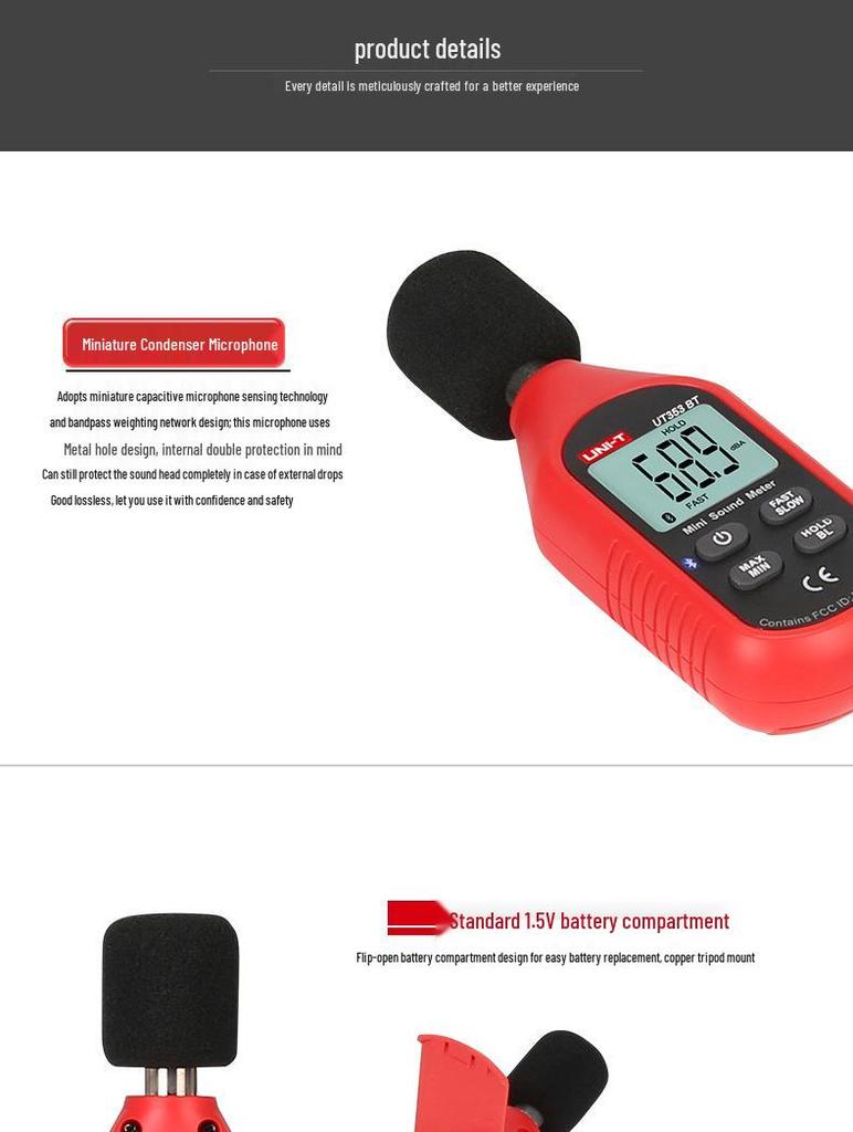 Uni-T UT353BT Bluetooth Sound Level Meter - Handheld Decibel Noise Tester