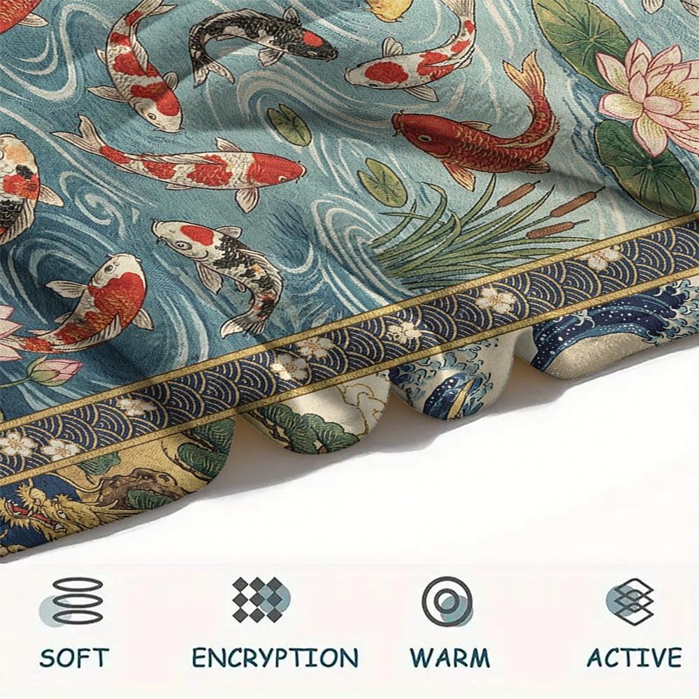 Koi Fish Classical Print Flannel Blanket, High quality Comfortable for All Seasons, Home Decor, Warmth and Comfort, Perfect for Christmas Gifts71