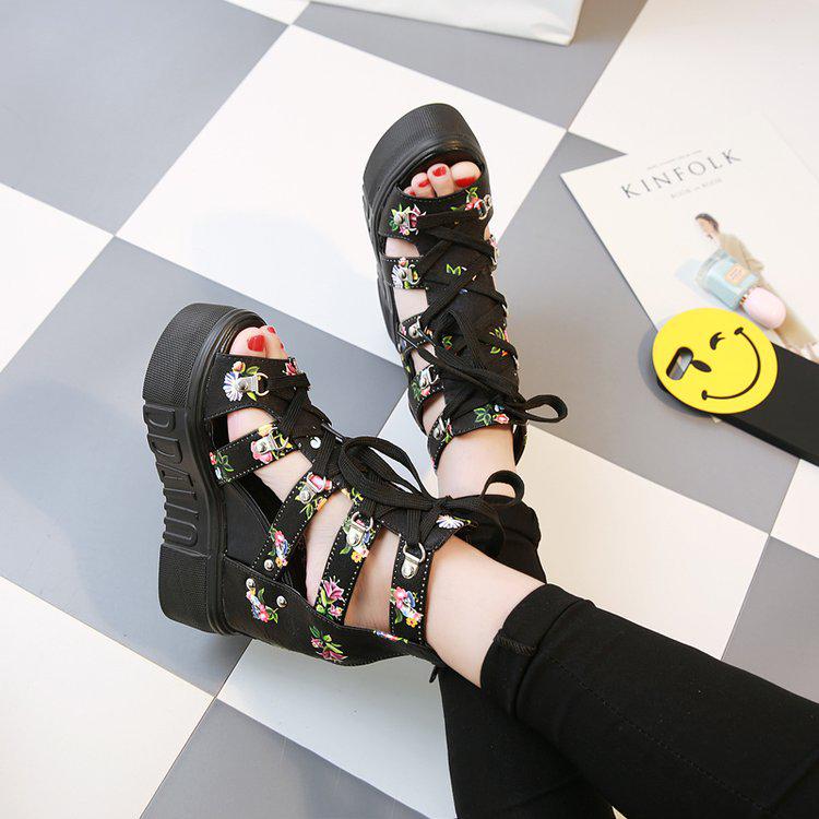2025 Summer Women's Roman High Heel Sandals - Color Block Cross Straps, 12cm Wedge, Peep Toe