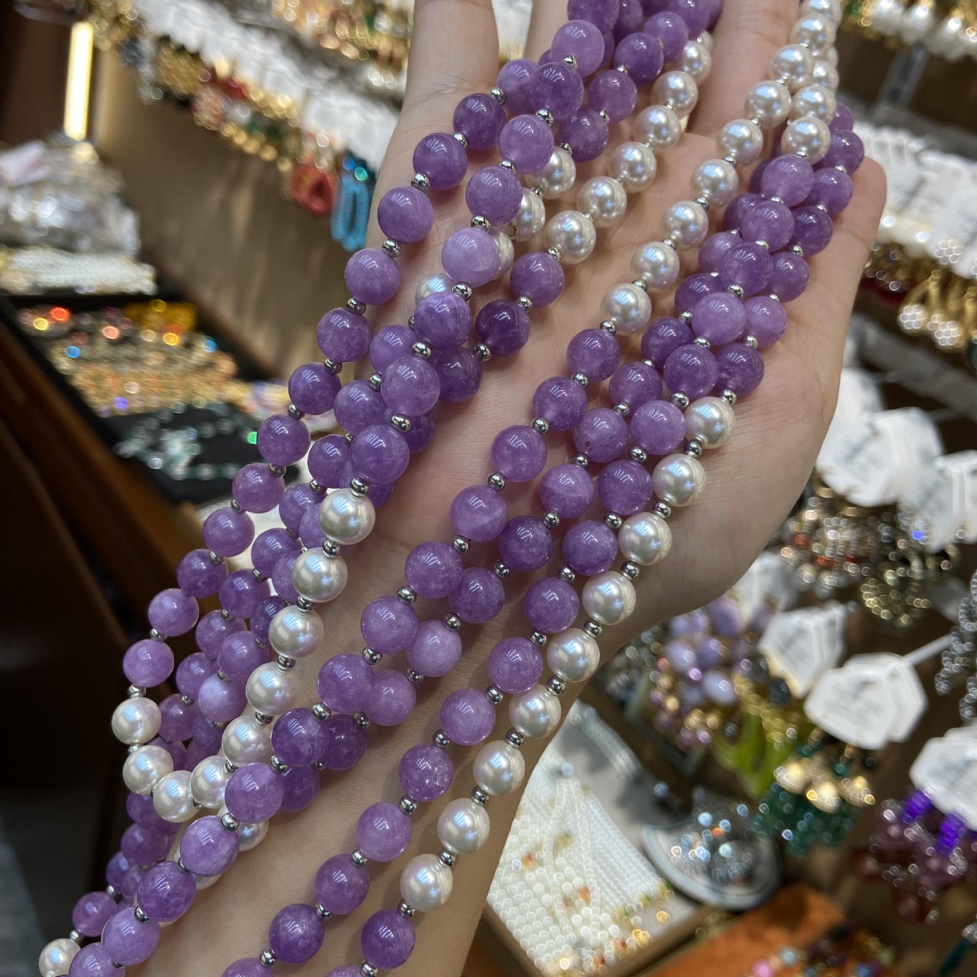 

4 м высококачественного фиолетового глазурованного жемчужного ожерелья Shijia, легкое роскошное, высококачественное, многослойное длинное ожерелье