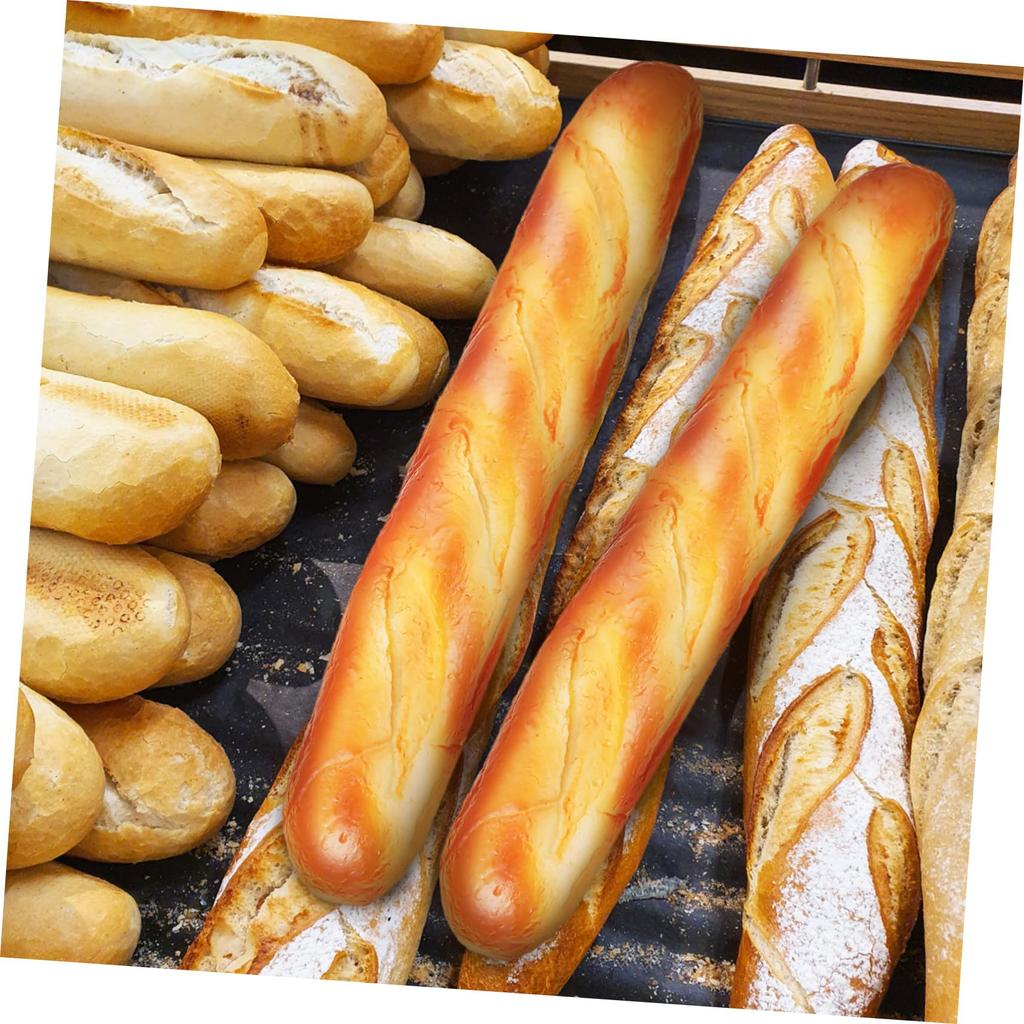 YARDWE Artificial French Longbread Lifelike Fake Food Kitchen Decor Photography Props PU Fake Bread Model 2-Piece Pan - -