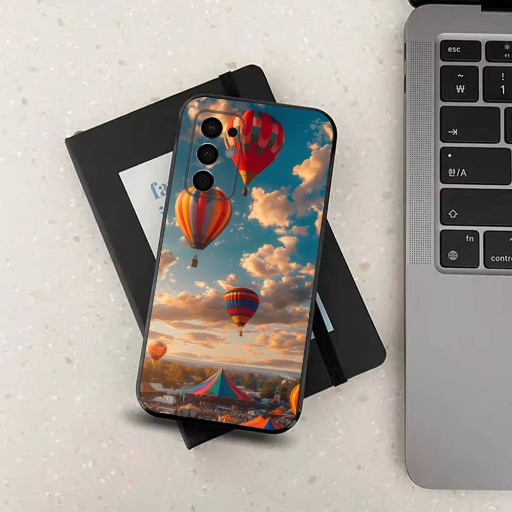 Cute Hot Air Balloon For Samsung Galaxy A73,J7,22,Note,72,41,31,8,9,52,71,53,32,Soft Black Silicone Cover Case