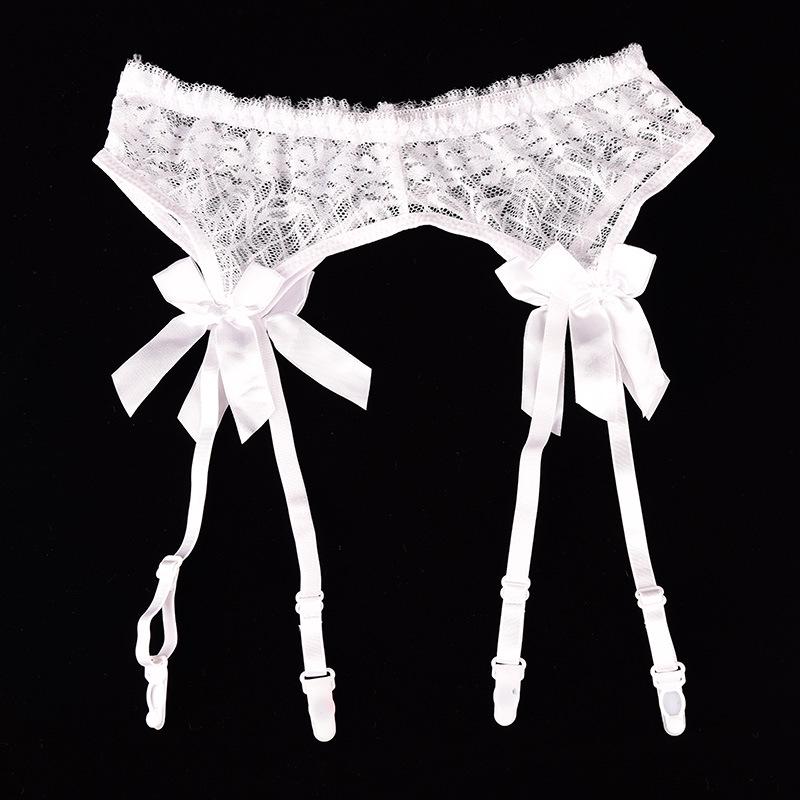 

Ultra-Thin Transparent Lace Bow Garter Belt with Stocking Suspenders - Sexy Japanese Style Lingerie One Size белый