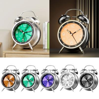 Portable Metal Alarm Clock Retro Round Double Bells Desk Table Clock Bedroom Home Decorations Portable Alarm Clock