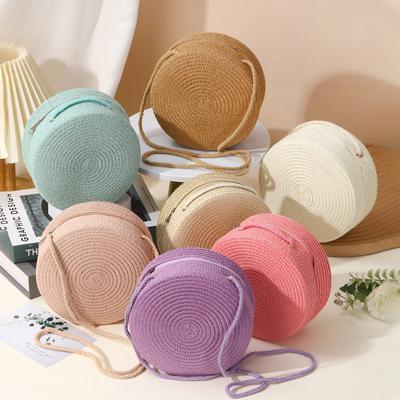 Straw Bag Seaside Woven Bag Women's New Light Luxury Straw Woven Round Bag Children's Messenger Bag Beach Vacation