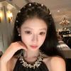 Women French Sparkling Pearl Wavy Headband, High Skull Top Toothed Hair Band, Non-slip External Wear Pressure-Reducing Hair Accessory