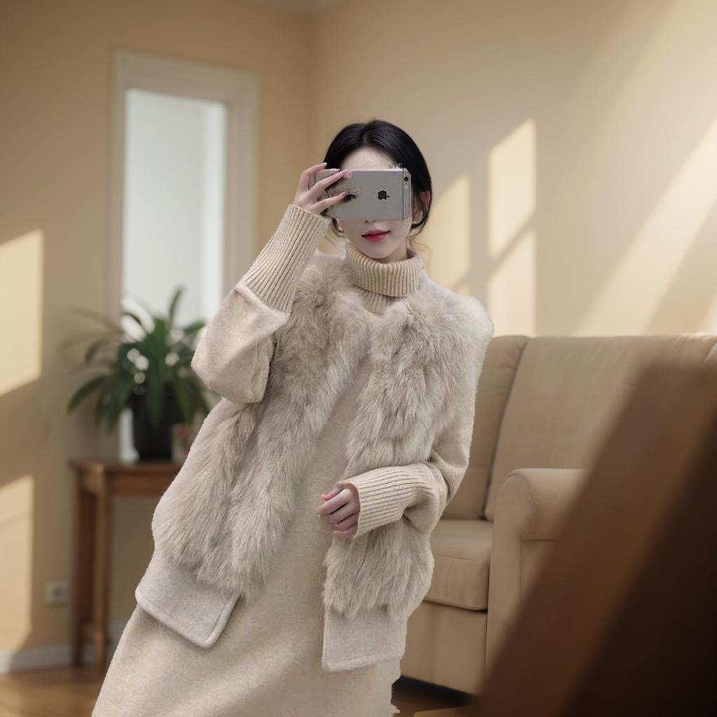 Europe, America, autumn and winter new artificial fur vest imitation fox hair splicing vest Mao Mao short coat women's clothing