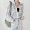 Korean Style Loose Plaid Long Sleeve Shirt - Women's Fashionable Sun Protection Top