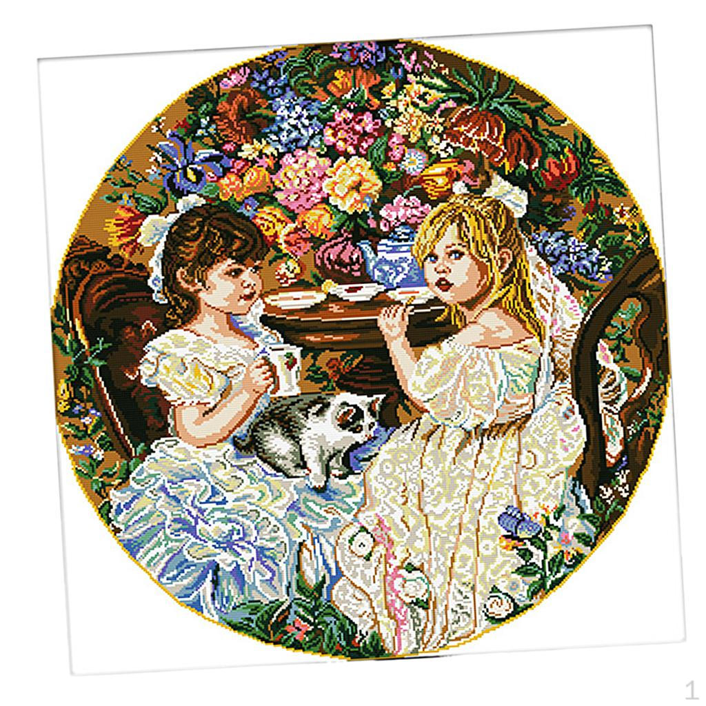 

Декор для вышивки ручной работы Две маленькие девочки - счетный стежок - счетный