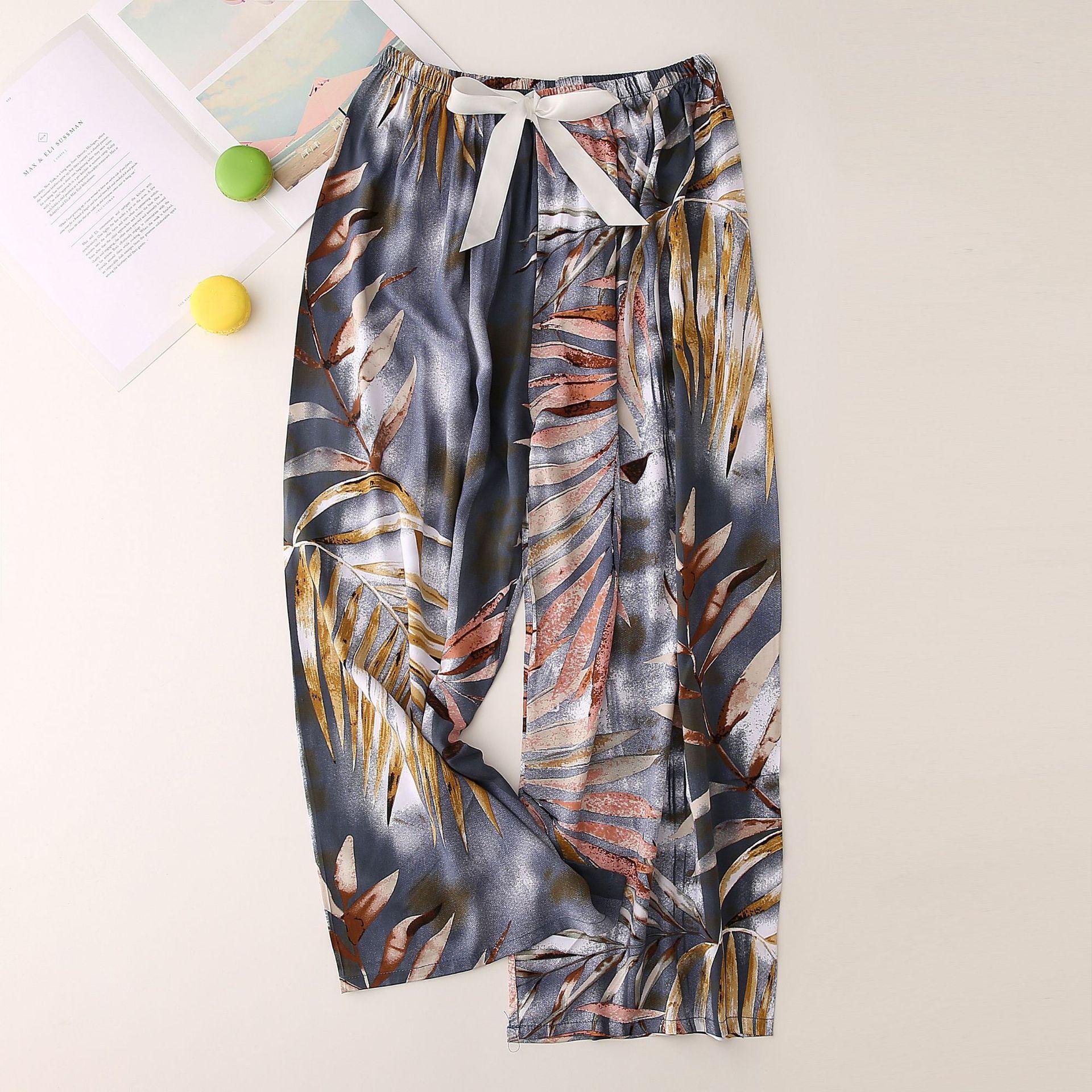 

Летние хлопковые шелковые пижамы женские свободные широкие брюки с принтом One Size