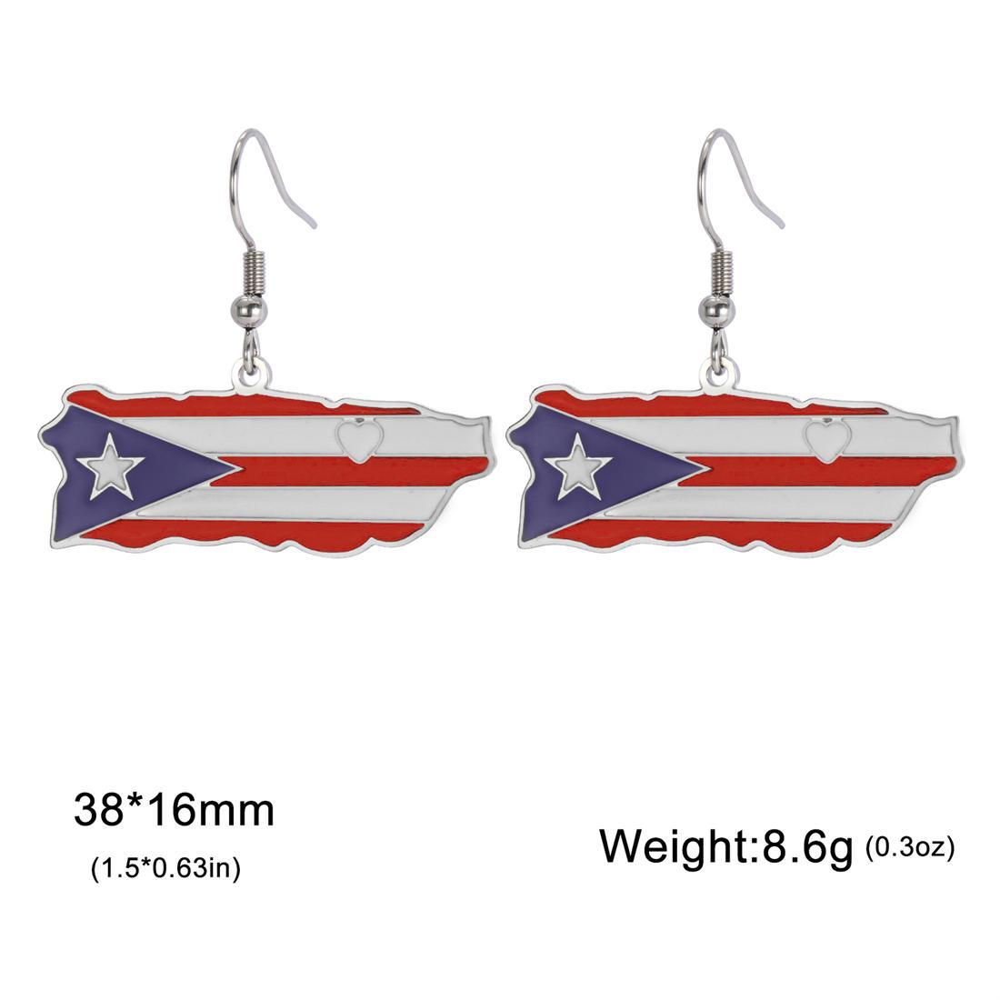 Enamel Puerto Rico Map Flag Pendant Earrings Stainless Steel Gold Silver Color Fashion Heart Jewelry Gift