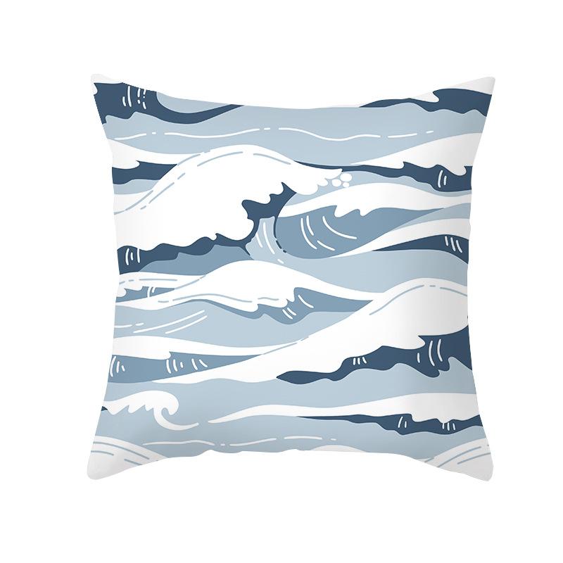 Simple Nordic Style Pillowcase Blue Wave Dolphin Office Sofa Printed Cushion Pillowcase Home