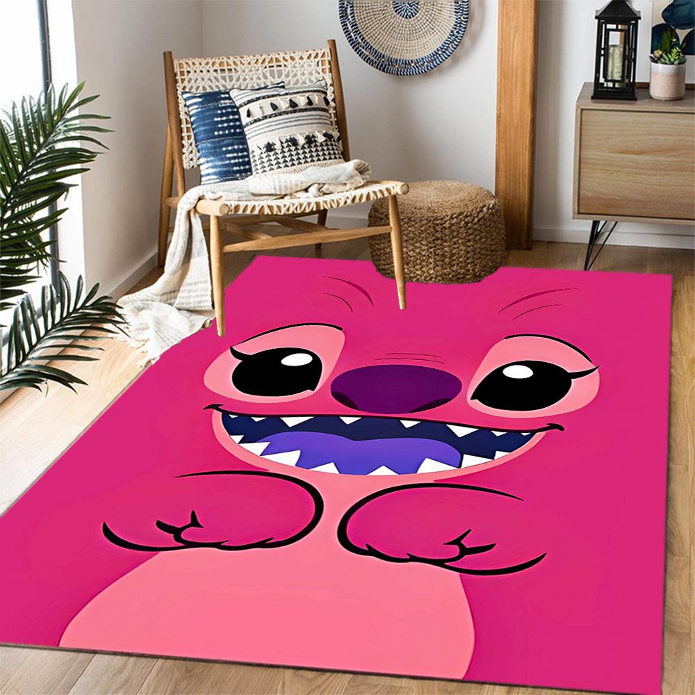 Pink Stitch Heart Background Disney Cartoon Theme Anti-Slip Rug - Polyester, Home Decor, Suitable for Bedrooms, Living Rooms, Doorways, and Studios