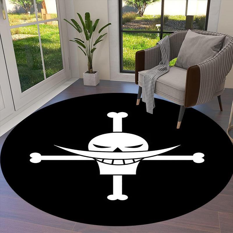 One Piece Logo Round Area Rug Carpet Rug For Living Room Bedroom Sofa Playroom Decor Nonslip Floor Mat