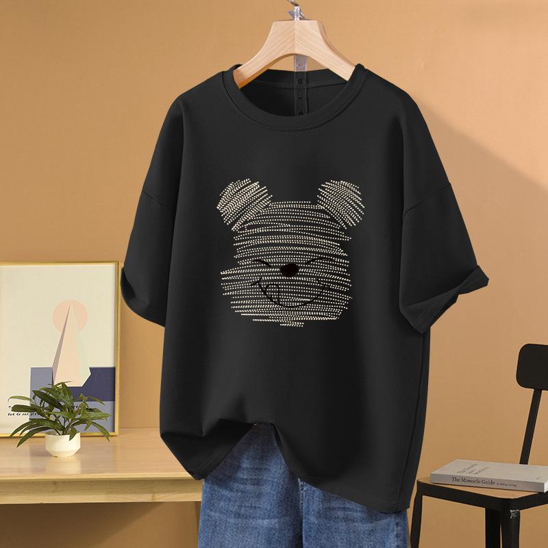 Pure Cotton Design Short-sleeved T-shirt for Women In Summer New Large Size Loose Retro Bear Half-sleeved Top