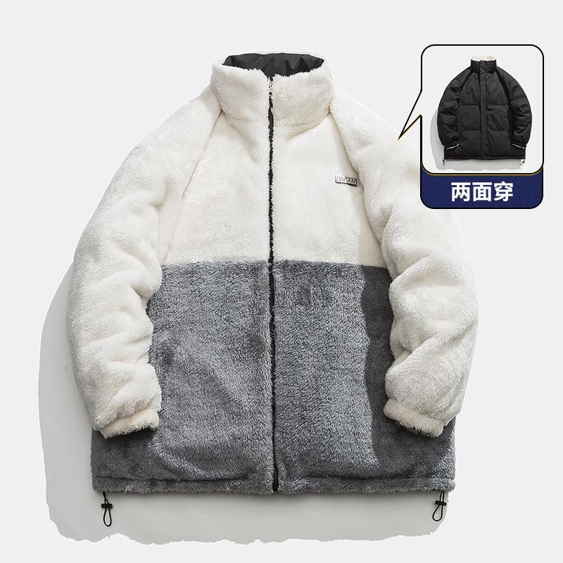 

Reversible Sherpa Fleece Jacket for Men and Women Double Sided Wear Thickened Loose Fit Warm Cotton Padded Coat Winter Outerwear XXXL чёрный