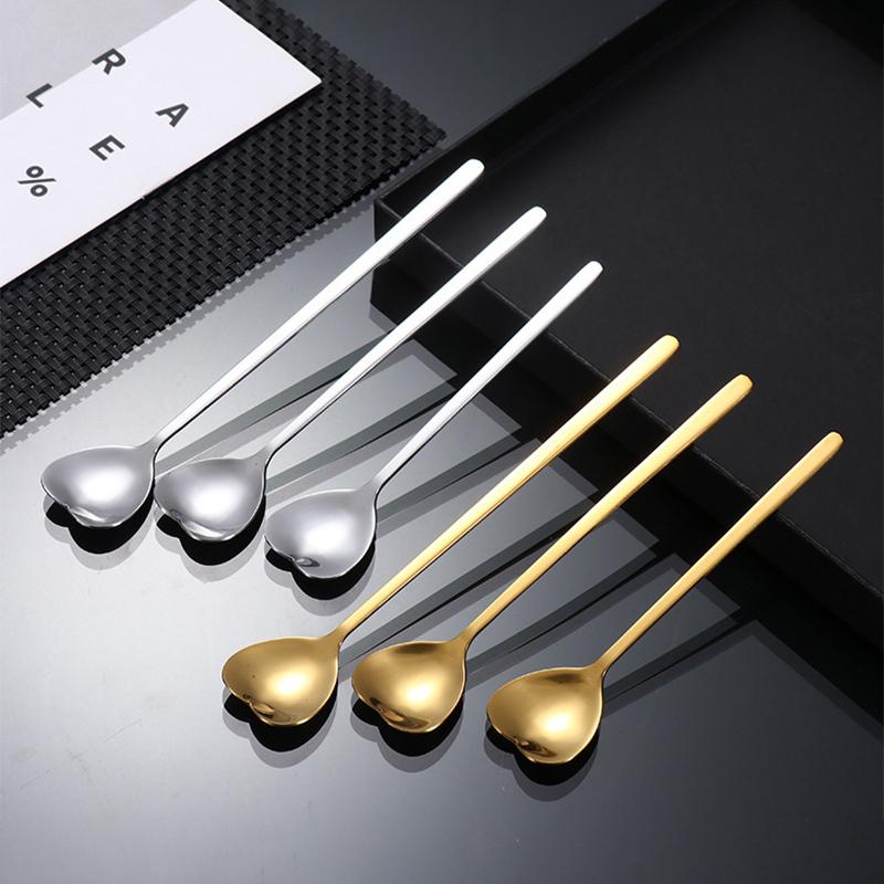 Stainless Steel Spoon Long Handled Honey Mixing Spoon Creative Love Spoon Home Ice Cream Dessert Spoon Golden Coffee Spoon