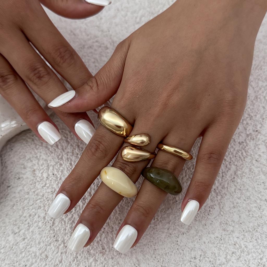 Ingemark 5Pcs/Set Y2K Boho Resin Acrylic Finger Rings for Women New Trend Vintage Alloy Adjustable Ring Daily Couple Jewelry Men