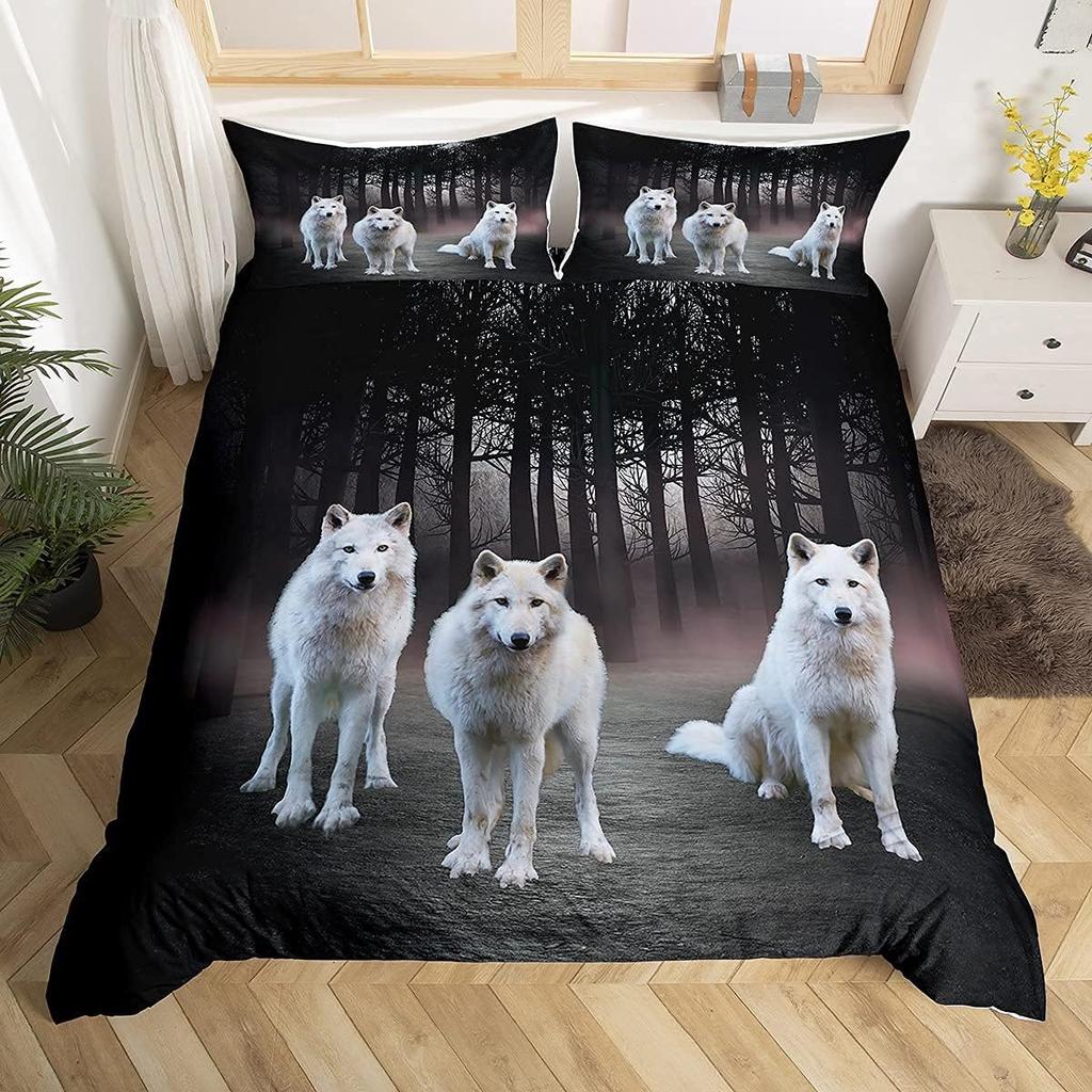 3D Wolf Comforter Cover Full Size Kids Teen Duvet Cover Set Animal Theme Decor Bedspread Cover Wild Wolf Pattern Wild Animal
