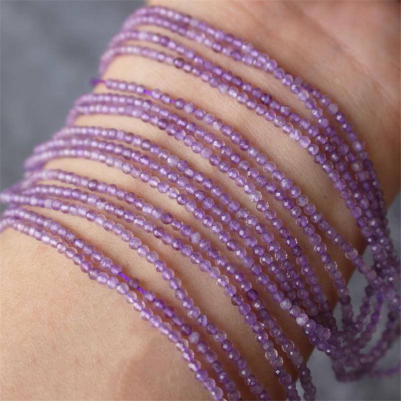 2mm Natural Stone Amethyst Tiger Eye Lapis Lazuli Beads Inlaid with Bright Pearl Jewelry Making DIY Necklace Bracelet Jewelry