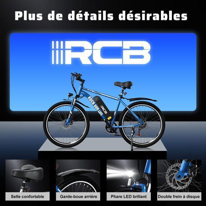 RCB Elektrische Fiets 26 Inch E-Bike Stad voor Volwassenen, 350W Motor, 36V/10.4Ah Batterij, 7 Versnellingen, APP-Bediening-Blauw