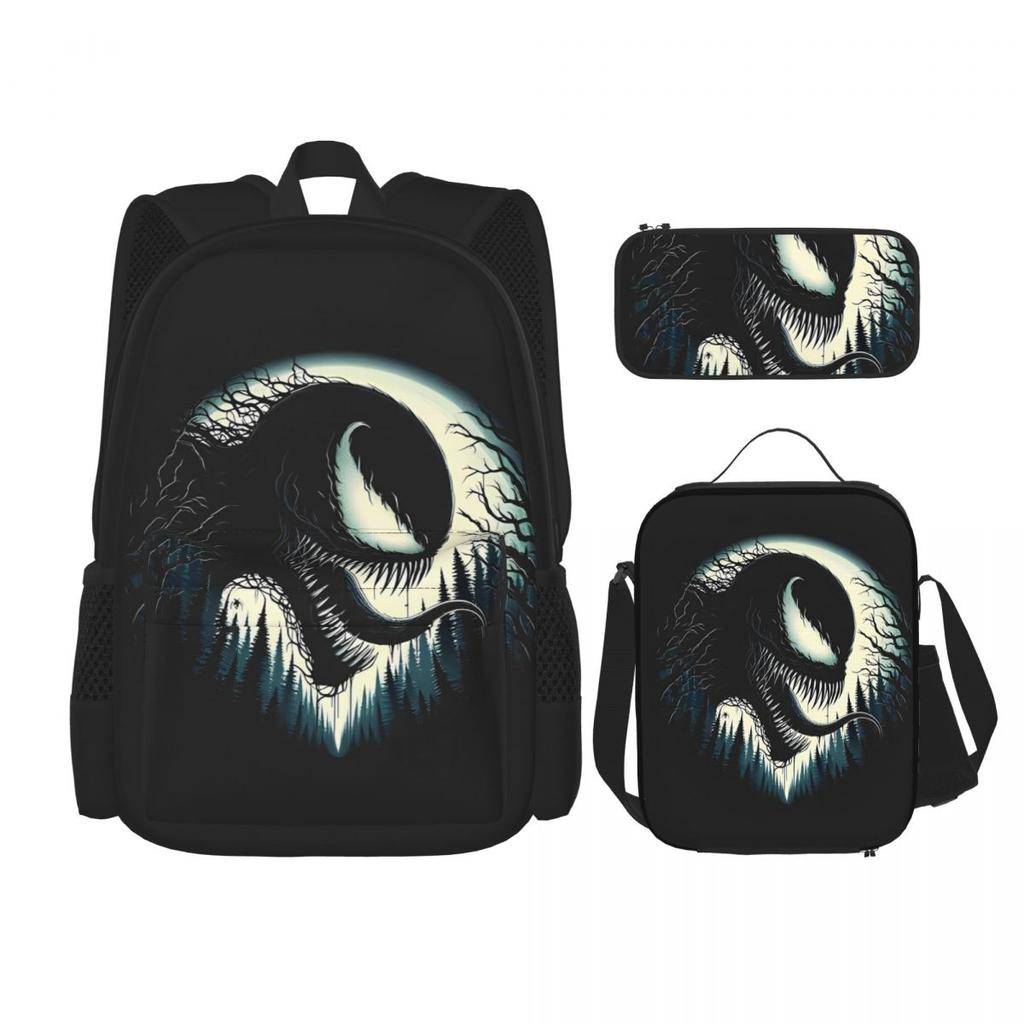 Venom Venomous Fury 3pecs/set Backpack for Teenage High School Shoulder Bag Lunch Bag Pencil Case