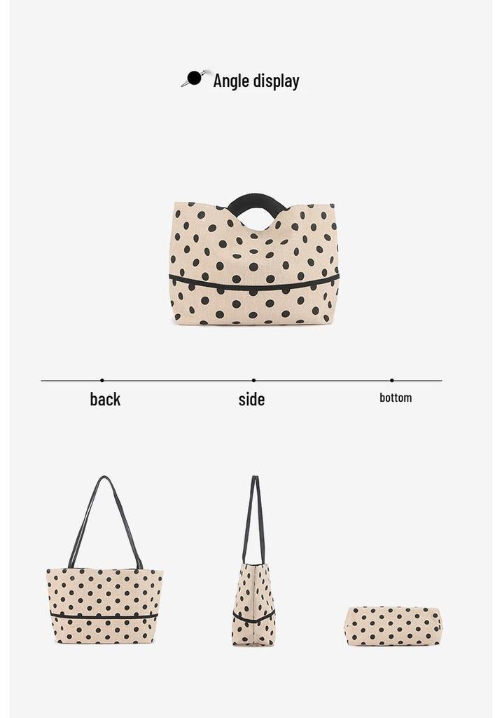 2026 Women's Polka Dot Cotton Linen Tote Bag - Large Capacity, Versatile Shoulder Handbag