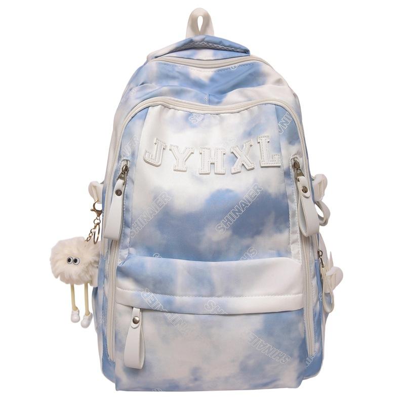 Schoolbag New Alphabet Embroidery Backpack Men's and Women's Versatile Fashion Tie-Dyeing Student School Bag Large Capacity Casual Computer Backpack