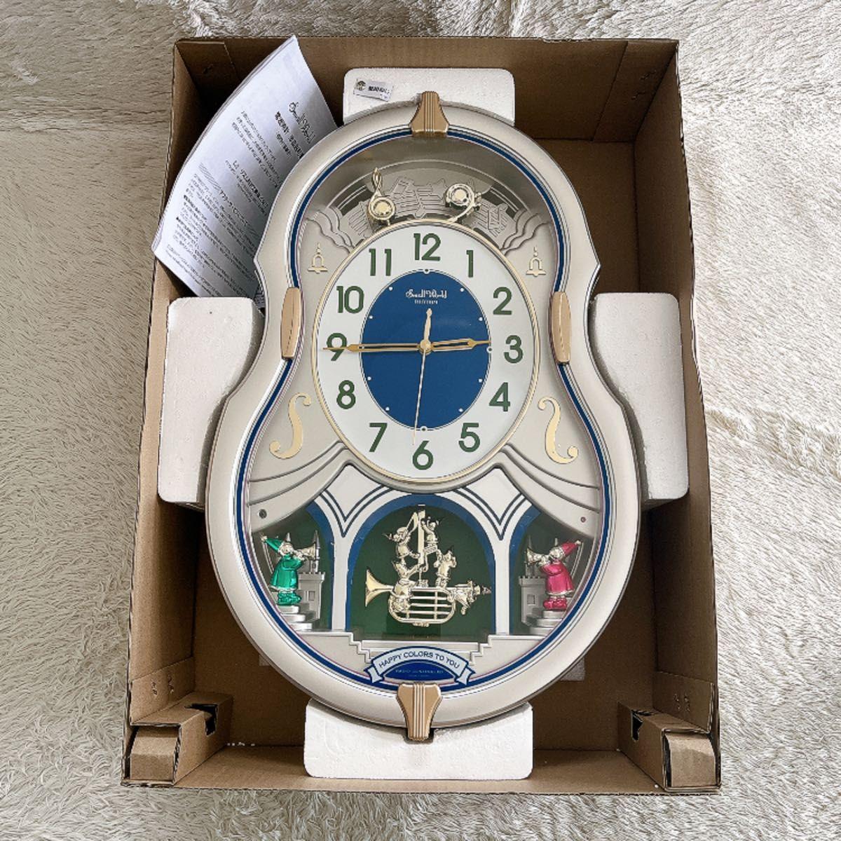 Used RHYTHM Radio Clock Small World Colors Karakuri Clock