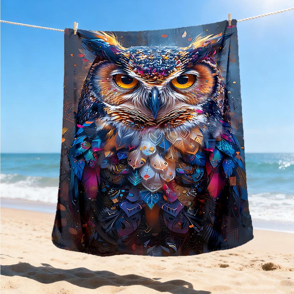 1pc Owl Print Throw Blanket Polyester Fiber, Lightweight Flannel, Soft & Warm, All Season Use for Outdoor, Camping Digital Print