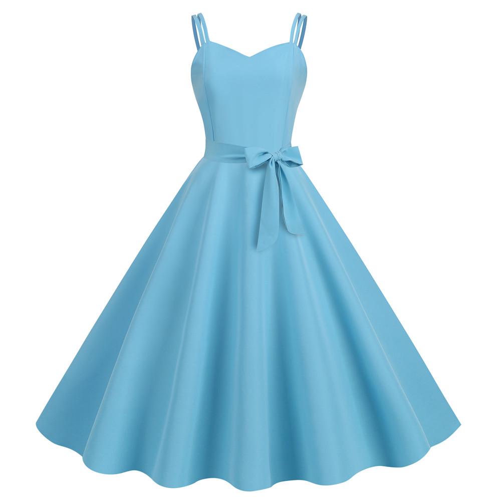 

2026 Retro Sling Solid Color Slimming Casual Dress with Belt Extra Extra Large